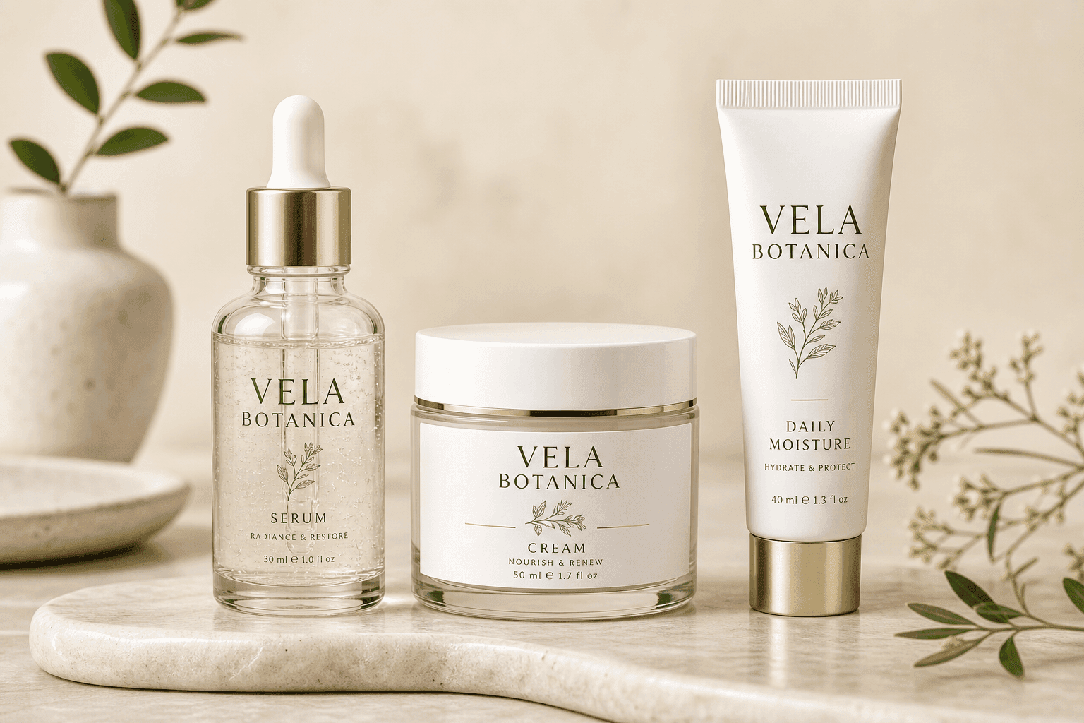 Skincare trio mixing transparent and white PET labels