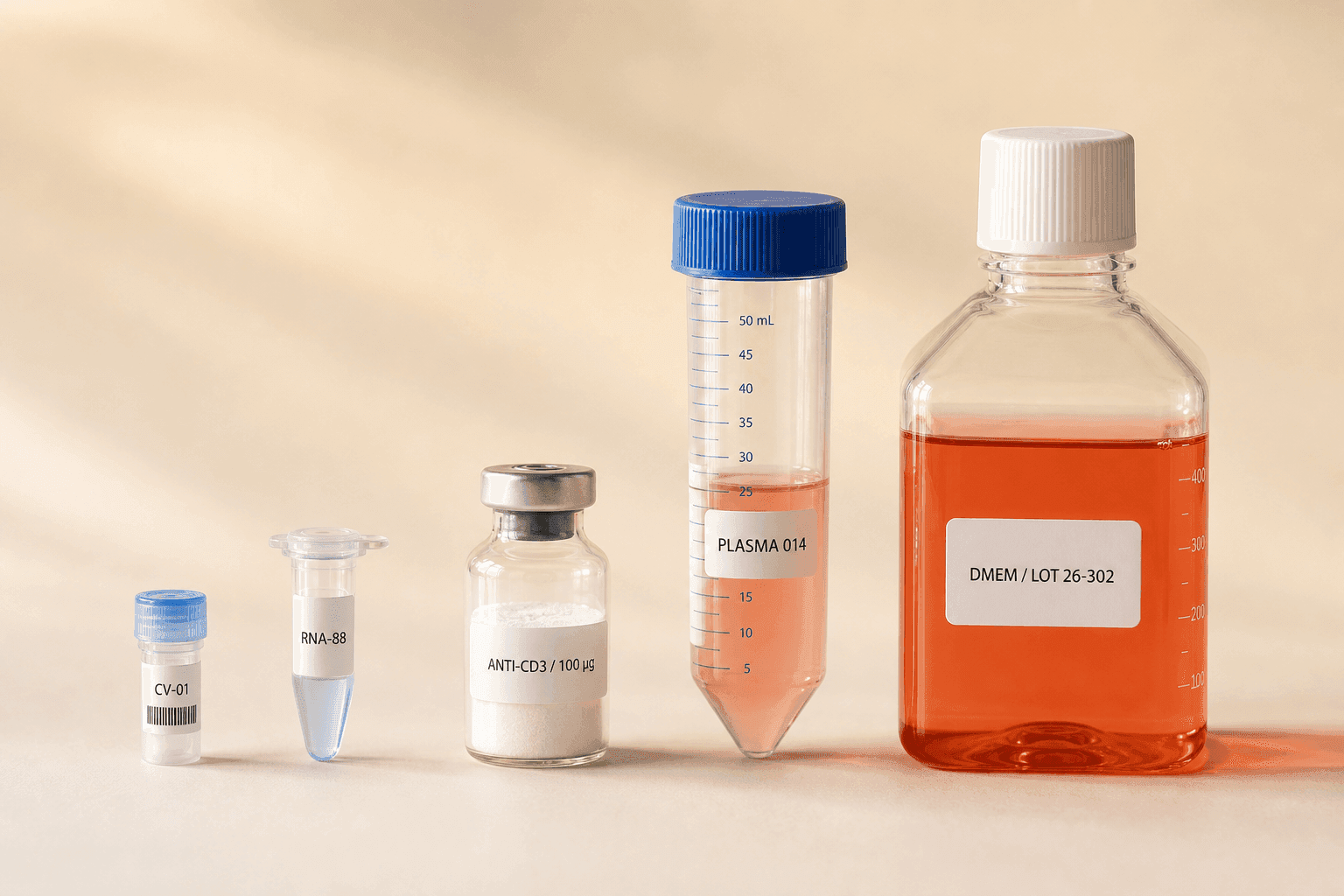 White PET label sizes from cryo vial to media bottle