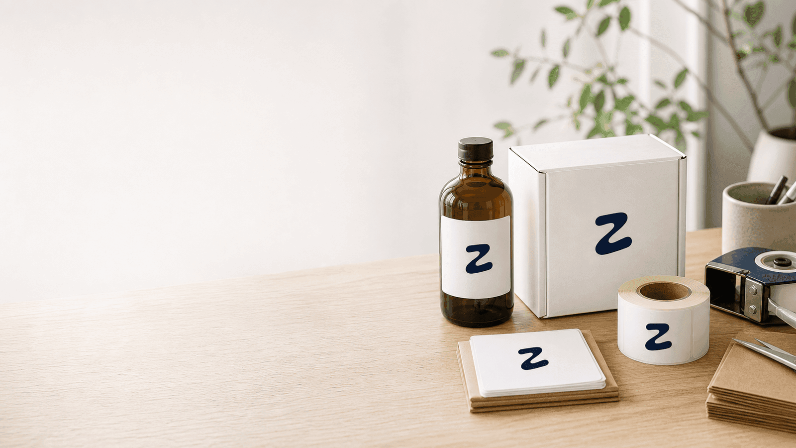 Zestamp labelled packaging in a calm studio setting